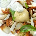 Roasted jerusalem artichoke, mushrooms, parmesan and celeriac.