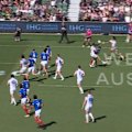 England's Herbie Farnworth powers over for a first-half hat-trick against France.