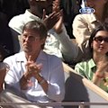 Brad Pitt gives his approval during the French Open women's singles final.