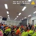 Police footage shows more than 100 CFMEU members storming the meeting in August 2022.