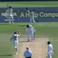 Josh Hazlewood strikes for Australia, removing Hasan Mahmud lbw.