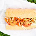 A fried shrimp po'boy from Gumbo Kitchen.