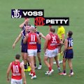 Fremantle's Patrick Voss sends a clear message to Harrison Petty with a 'crybaby' taunt.