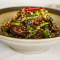 Smoky, sweet, salty and sticky: Pork Ribs with jackfruit and pickled green chilli.