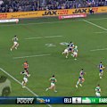 Rabbitohs halfback Ashton Ward comes up with a try-saving tackle on Ronald Volkman.