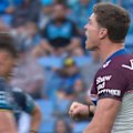 Tino Fa’asuamaleaui fumes over a controversial ruling by the Bunker of Manly's Reuben Garrick try.