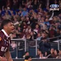 Selwyn Cobbo scores his second try for Queensland as the Maroons change the momentum of the game at the MCG. 