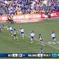 Josh Addo-Carr shows his strength and speed to score for the Eels.