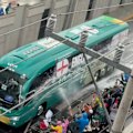 Mexican fans have sprayed England's team bus with foam en route to Azteca.
