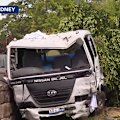 A truck is still wedged on a footpath in Sydney's west following a rampage that left three people injured and multiple vehicles wiped out.