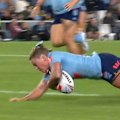 Jayme Fressard slices through a gap in the line to dart over to score a try against the Maroons.