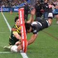 New Zealand star Casey McLean scores the first try of the Rugby League World Cup in freakish fashion.