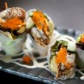 Sensational: Soft-shell crab rolls drizzled with yuzu mayonnaise.