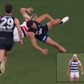 Geelong star Bailey Smith copped a big hit from Ollie Florent in this contest.