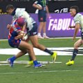 Cowboys winger Braidon Burns is sin binned for a high tackle on Knights captain Kalyn Ponga.
