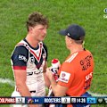 Roosters young gun Reece Foley is knocked out in an ugly collision during his NRL debut.
