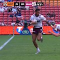 Jason Saab runs the field to score a try against the Wests Tigers. 