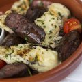 Greek classic: Haloumi with lamb sausage.