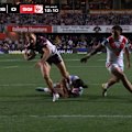 Manly fullback Tom Trbojevic scores a try in his side's clash with the Dragons.