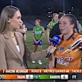 Tigers playmaker Raecene McGregor reacts after her side's 6-0 loss to the Raiders.