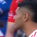 Luke Keary and Shaun Johnson fail to wrap their heads around a knock-on Bunker ruling against the Dolphins.