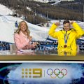 Australian skier Matt Graham speaks to Nine's Leila McKinnon after winning bronze in the men's dual moguls, and sharing a podium with two other dads.