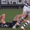 Carlton's Harry Dean came from the ground bleeding after this contest.