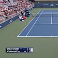 Aussie star Tristan Schoolkate manages to win the point despite slipping over during his US Open first round match.
