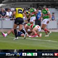 Heilum Luki is denied a try against South Sydney due to a double movement.