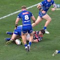 Roosters fullback Cody Ramsey drops it 10 metres out from his own line and Jacob Kiraz capitalises for a try.