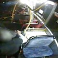 Incredible video shows the bus driver helping the woman from the Toyota Yaris that ended up lodged in a bus in Brisbane's south on July 29.