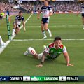 Talanoa Penitani scores on debut for the Rabbitohs after a long pass from fullback Matt Dufty.