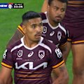 Broncos centre Deine Mariner is sin binned for a professional foul against the Knights.