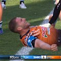Adam Doueihi injures his shoulder during the process of scoring a try.