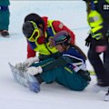 Ally Hickman is attended to by medical staff after falling in the women's slopestyle final.