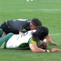 Esom Ioka picks off a pass from Keano Kini again and races solo down the field nearly 50 metres to score and put the Cook Islands in the lead.