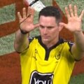 Liam Henry of the Penrith Panthers is given marching orders for a professional foul on Cowboys star Jeremiah Nanai.