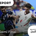 Argentina scores two late goals to stun England and claim a 2-1 semi final win the book a spot in the World Cup decider.