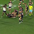 Jona Nareki fires the Highlanders in front against the Brumbies in Dunedin.