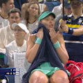 Paula Badosa fumes as the rain returned while she was serving for the match against Daria Kasatkina.