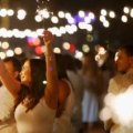 MELBOURNE, AUSTRALIA - MARCH 07:  People enjoy Diner en Blanc beside the Yarra River.