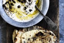 Dan Lepard's white bean puree, fried capers with tapenade flatbreads.