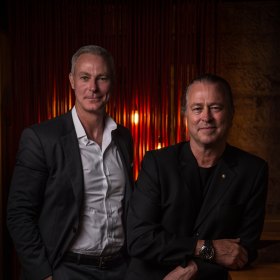 Chef Neil Perry (right) and Rockpool Dining Group chief executive Thomas Pash at Sake restaurant in April.