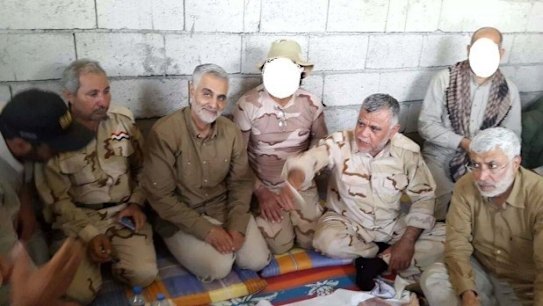 In this picture posted by the Iranian military, Major-General Qasim Suleimani, commander of Iran's paramilitary Quds Force, is seen second from left with Shiite leaders in Iraq. Fourth from left is Hadi al-Amiri, the leader of Iraq's Badr Organisation, and on the extreme right of the picture is convicted terrorist Jamal Jaafar Mohammed.