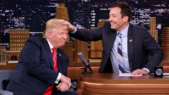 Hair-raising interview: Jimmy Fallon has been criticised for his soft interview of Donald Trump. 