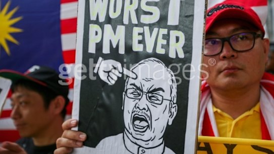 Protesters in Kuala Lumpur demand the resignation of Najib Razak in August 2015.