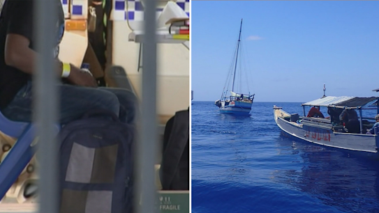 Border authorities are investigating after a boat with dozens of men aboard landed in the remote Western Australian town of Beagle Bay.