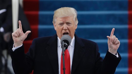 President Donald Trump delivering his inauguration speech.