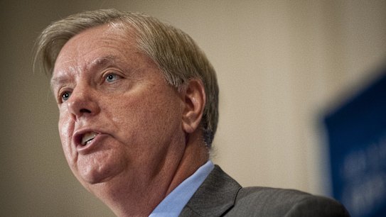 Senator Lindsey Graham, a Republican from South Carolina and 2016 Republican presidential candidate, speaks during a National Press Club Luncheon in Washington, D.C., U.S., on Tuesday, Sept. 8, 2015. "I'll do what I can to stop," the funding for the international nuclear agency unless lawmakers can review "side deals" it has with Iran, said Graham. Photographer: Pete Marovich/Bloomberg *** Local Caption *** Lindsey Graham