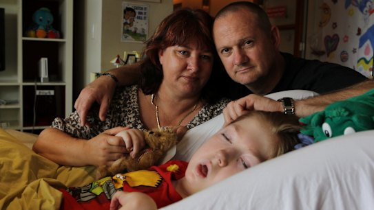 Jo-ann and Michael Morris with their son, Samuel, in 2013 when he was in palliative care at Bear Cottage in Manly.